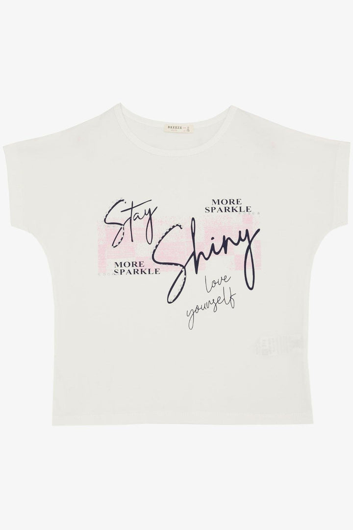 BRE Breeze Girl's T-shirt with Sparkle Theme Print 106 Years, Beige - La Seyne-sur-Mer