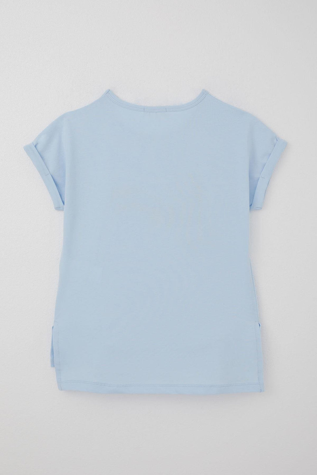 BRE Breeze Girl's T-Shirt Embossed Text Printed with Slit 106 Years, Light Blue - Berkeley
