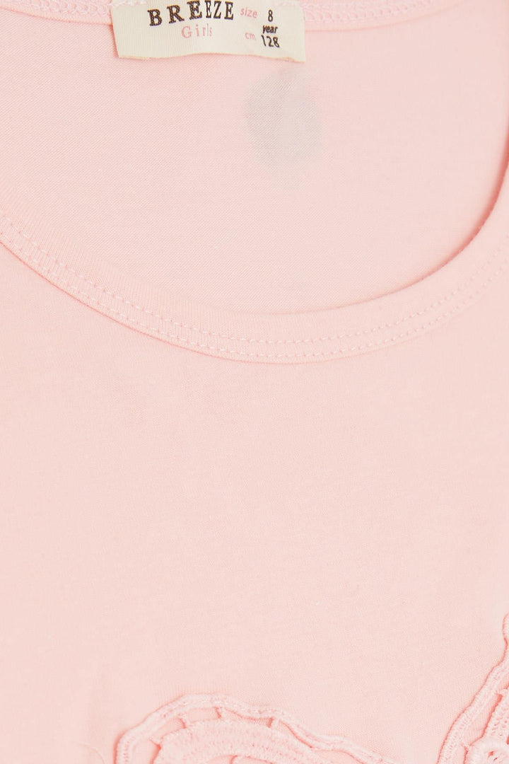 BRE Breeze Girl's T-shirt with Heart Flower Embroidery, 4-8 Years, Pink - Banbury