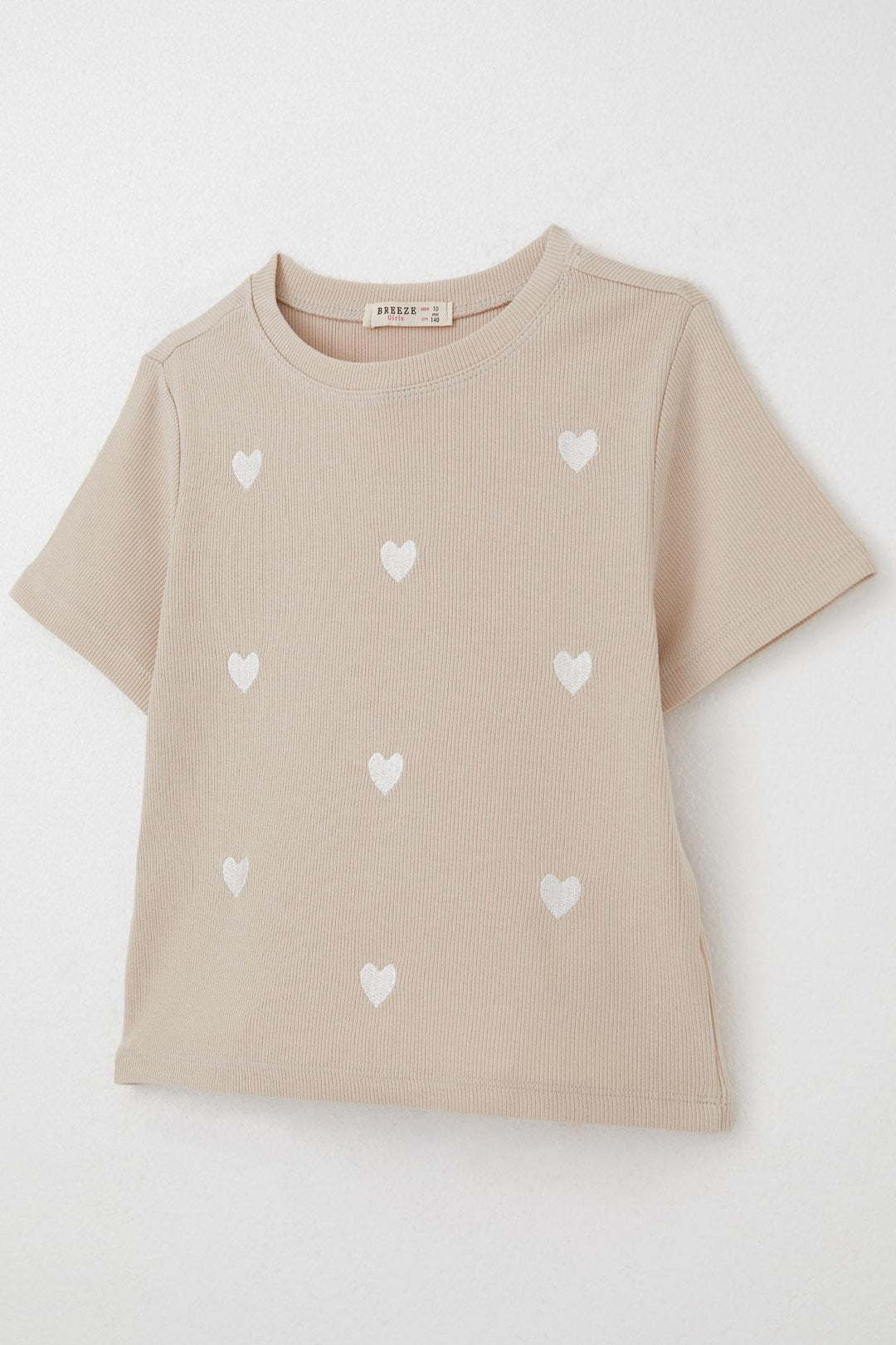 BRE Breeze Girl's T-shirt with Heart Embroidery Detail, 94 Years, Beige - Security-Widefield