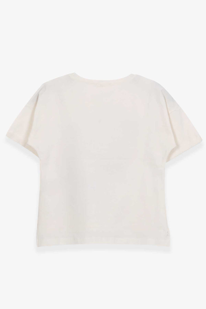 BRE Breeze Girl's T-shirt with Heart-shaped Glitter Print, 96 Years, Ecru - Billings