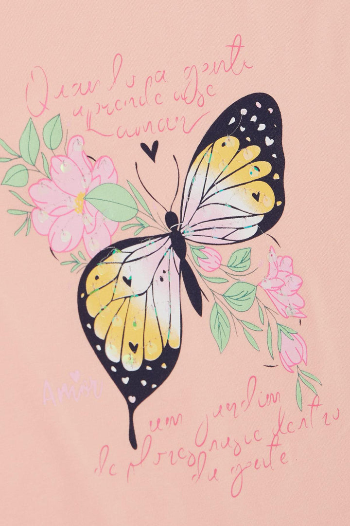 BRE Breeze Girl's T-shirt Butterfly Printed 106 Years, Pink - Ewell