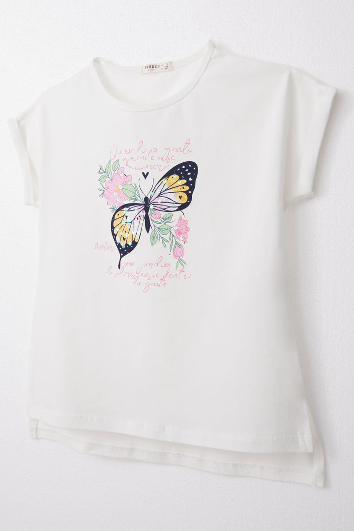 BRE Breeze Girl's T-shirt with Butterfly Print, 106 Years, Ecru - Sankt Gallen