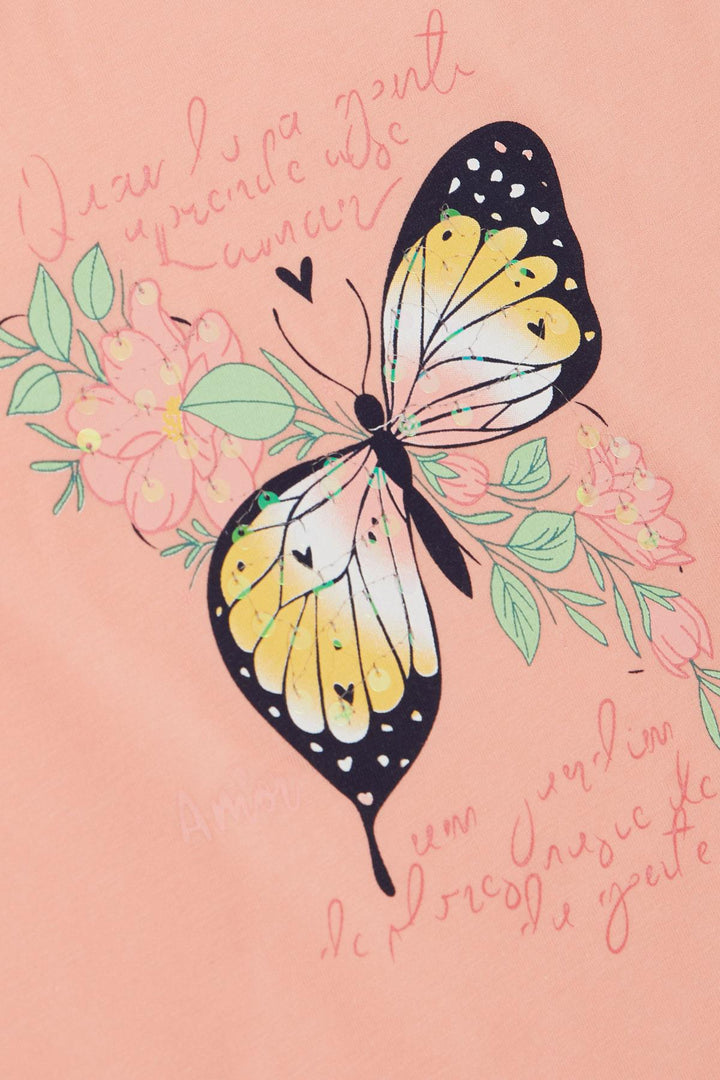 BRE Breeze Girl's T-shirt Butterfly Printed 106 Years, Salmon - Accrington