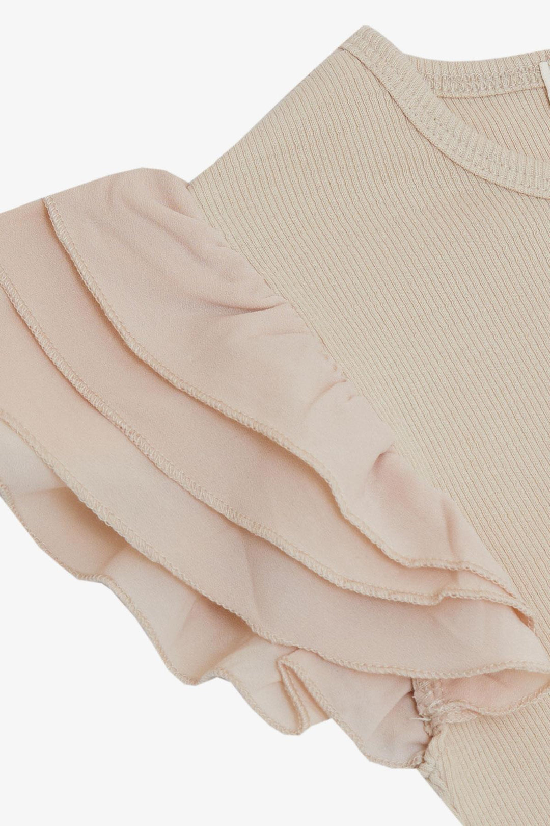 BRE Breeze Girl's T-shirt with Belted Sleeves Frilly Printed Summer Text on Crepe Fabric, Beige, 82 Years - Vallejo