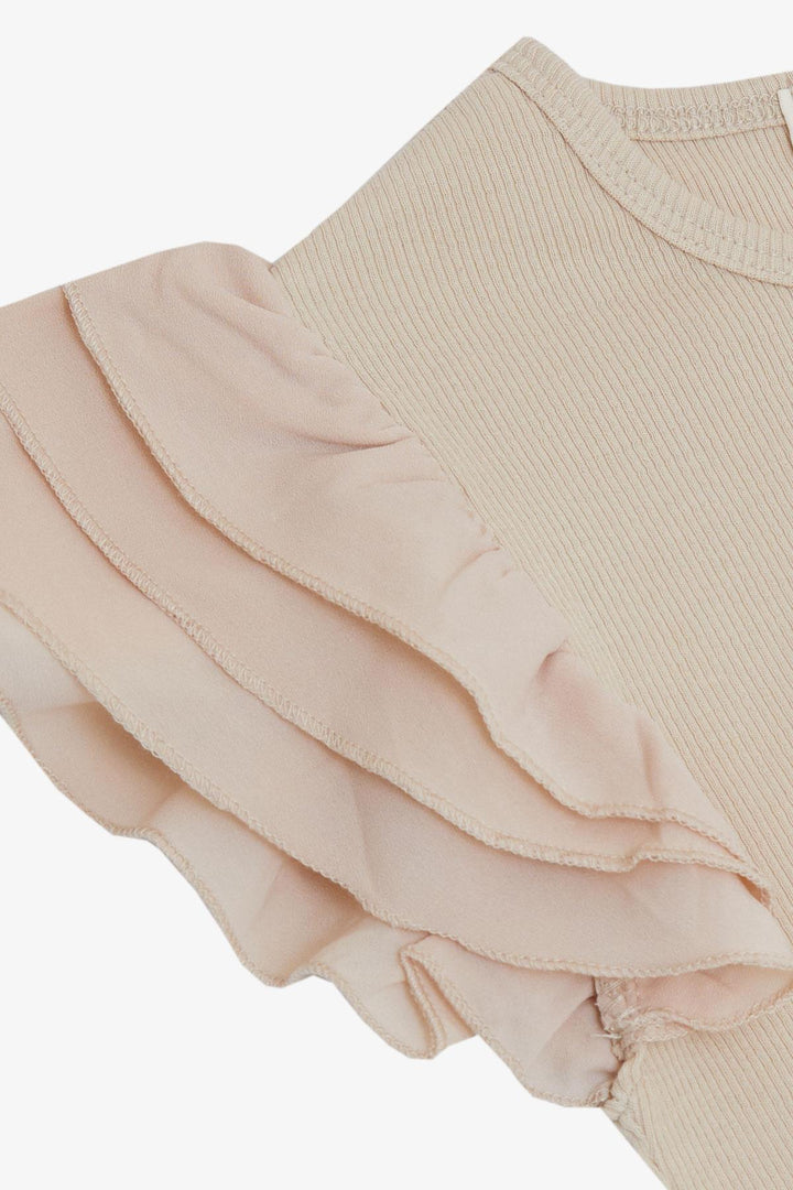 BRE Breeze Girl's T-shirt with Belted Sleeves Frilly Printed Summer Text on Crepe Fabric, Beige, 82 Years - Vallejo