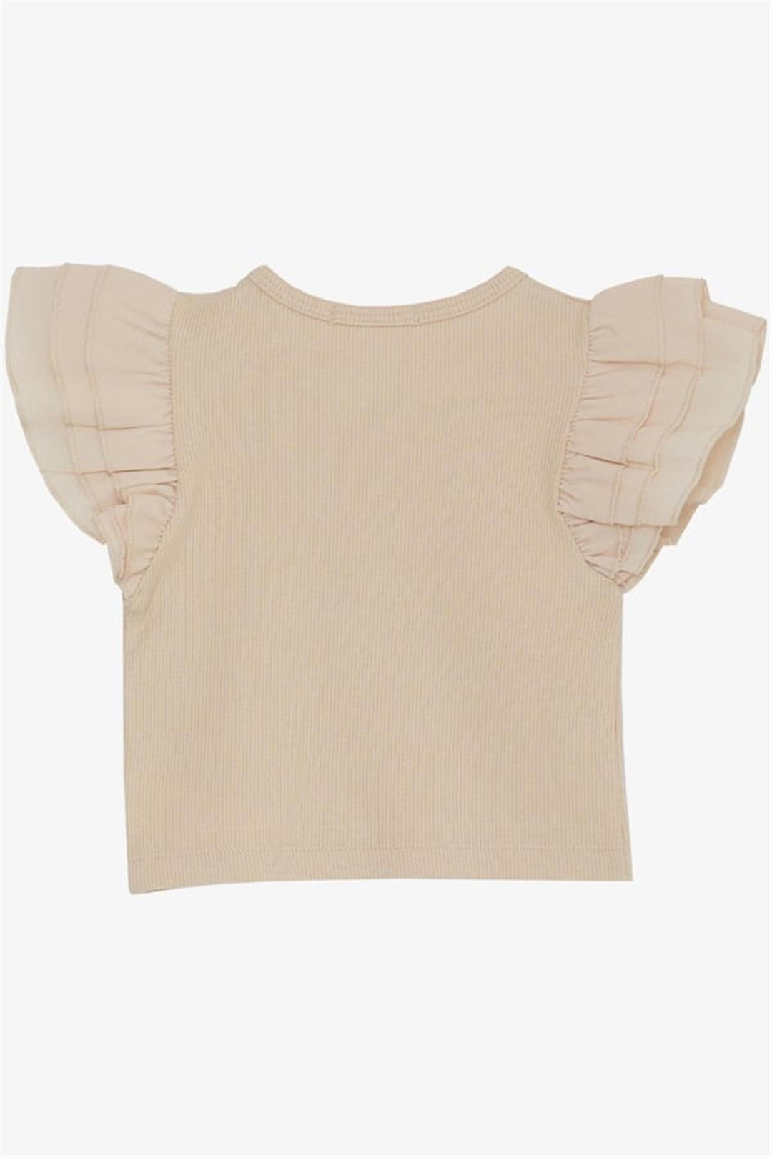 BRE Breeze Girl's T-shirt with Belted Short Sleeves Frilly Crepe Fabric, Beige, 3-7 Years - Cabo San Lucas