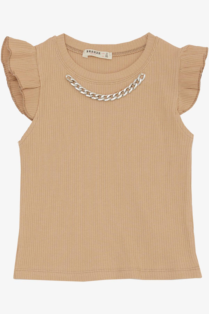 BRE Breeze Girl's T-shirt with Belt Collar Chain Accessory, 94 Years, Brown - Westchester