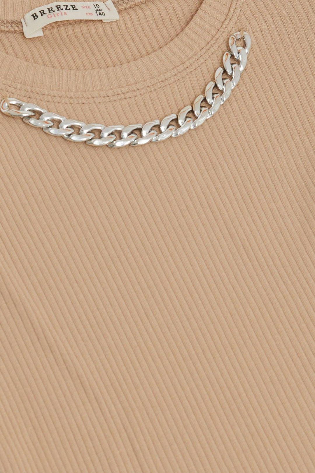 BRE Breeze Girl's T-shirt with Belt Collar Chain Accessory, 94 Years, Brown - Westchester