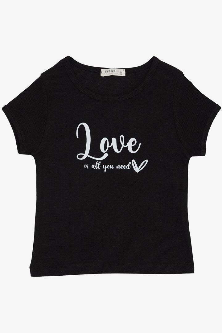 BRE Breeze Girl's T-shirt with Belt Length Text Print 84 Years, Black - Newark