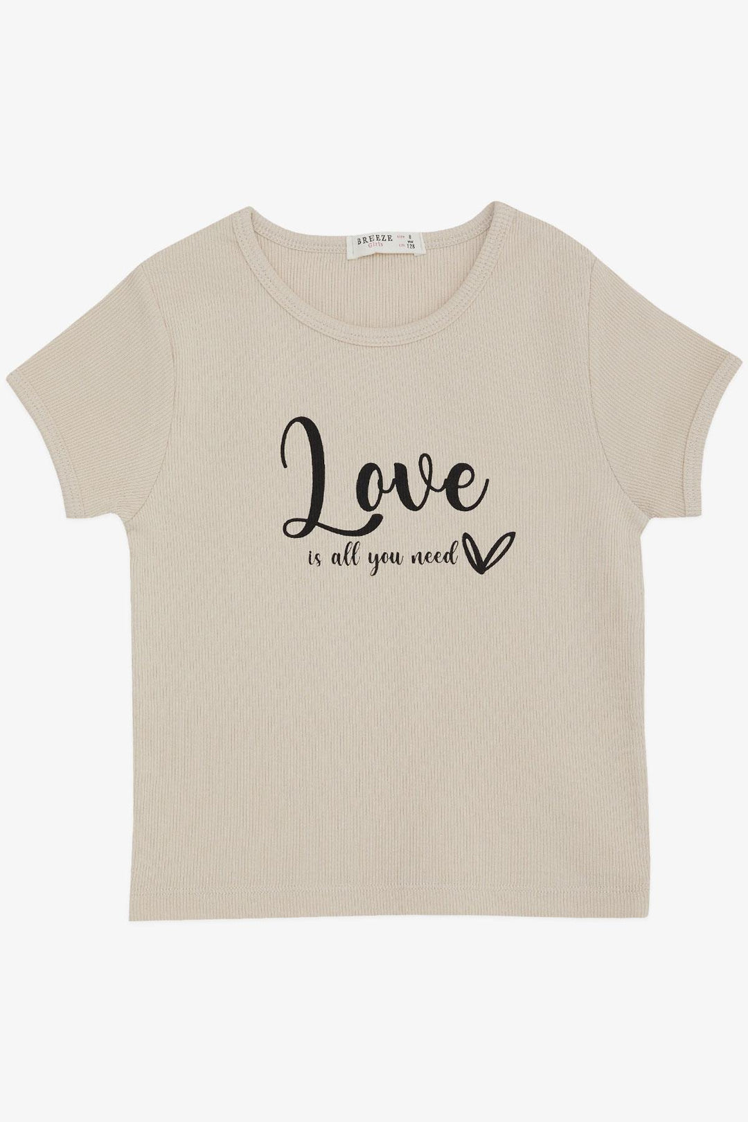 BRE Breeze Girl's T-shirt Belt Length Printed with Text 84 Years, Beige - Barneveld