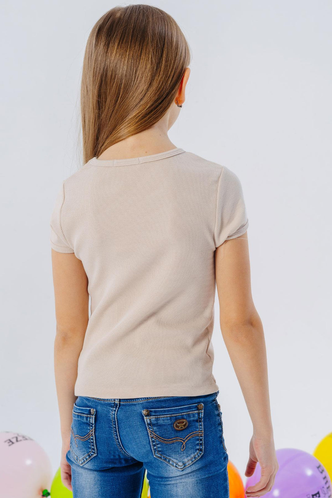 BRE Breeze Girl's T-shirt Belt Length Printed with Text 84 Years, Beige - Barneveld