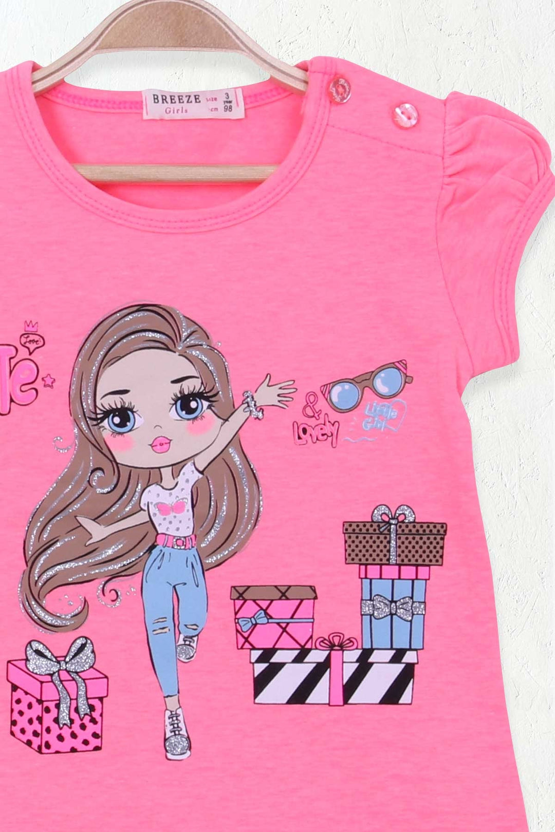 BRE Breeze Girl's T-Shirt Girl Printed 1.5-5 Years, Neon Pink - Socorro