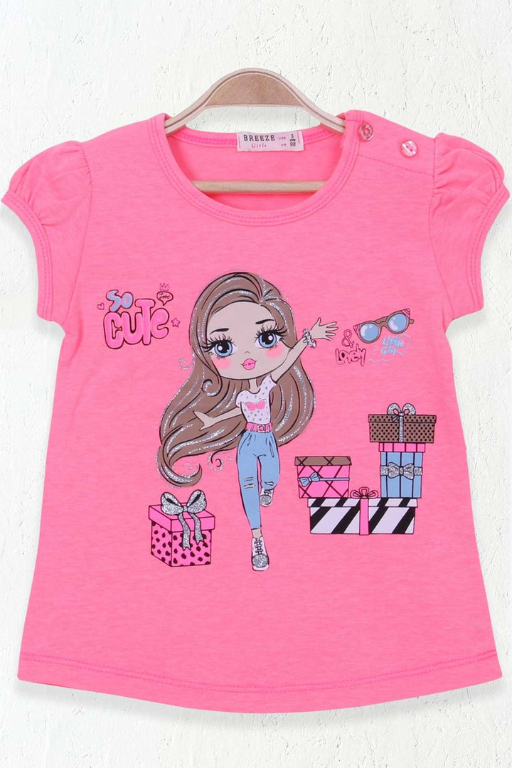 BRE Breeze Girl's T-Shirt Girl Printed 1.5-5 Years, Neon Pink - Socorro