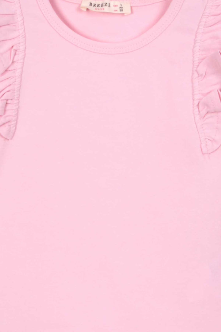 BRE Breeze Girl's T-Shirt with Frilly Sleeves, 3-7 Years, Powder - Novato