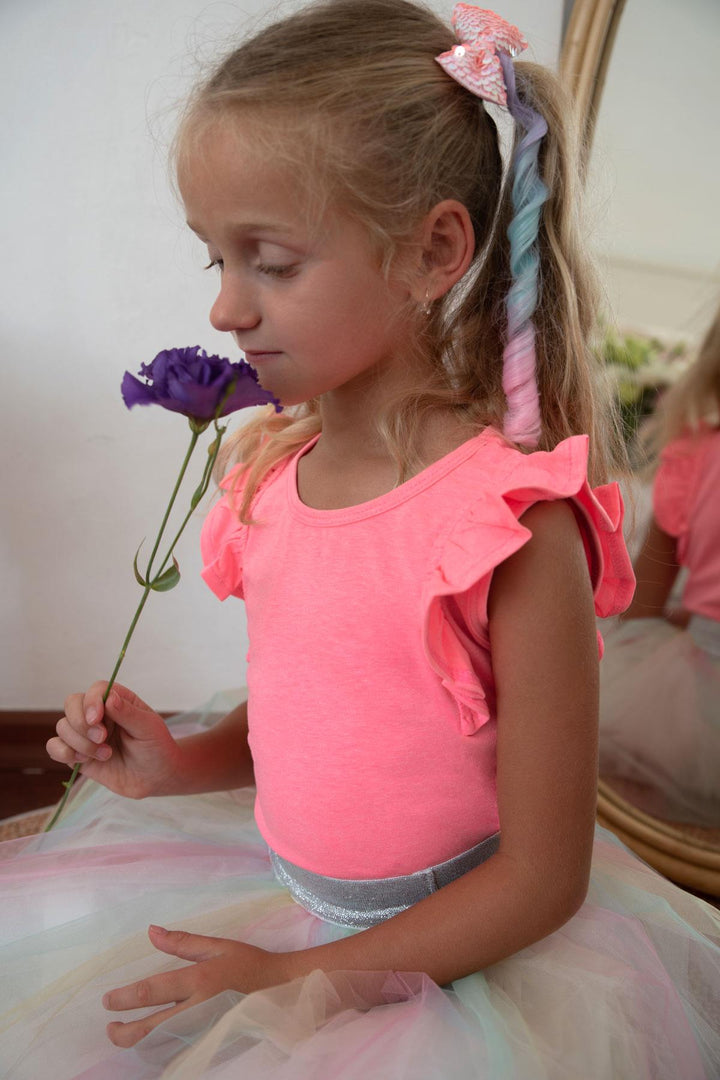 BRE Breeze Girl's T-Shirt with Frilly Sleeves, 3-7 Years, Neon Pink - Hempstead