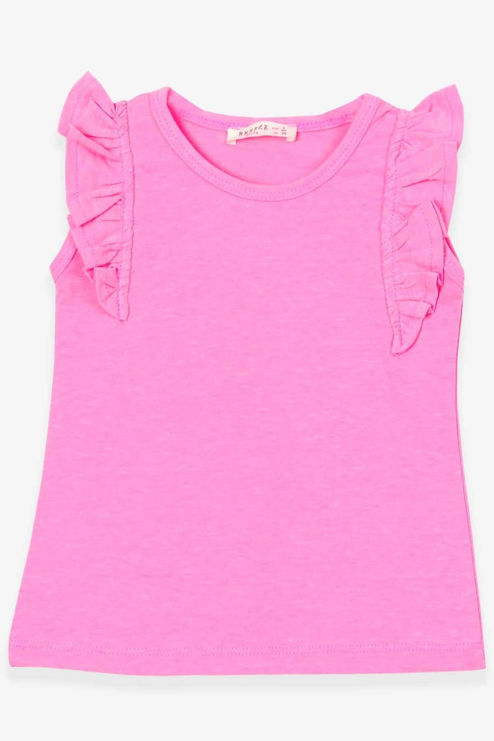 BRE Breeze Girl's T-Shirt with Frilly Sleeves, 3-7 Years, Neon Pink - Hempstead