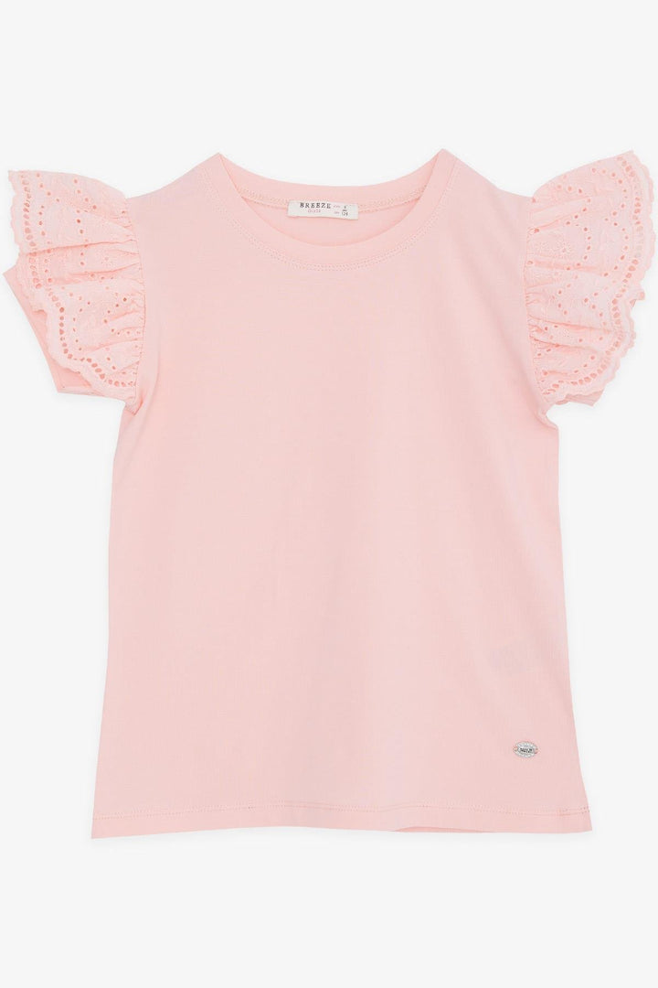 BRE Breeze Girl's T-shirt with Embroidered Lace Sleeves, 62 Years, Salmon - Petatlán