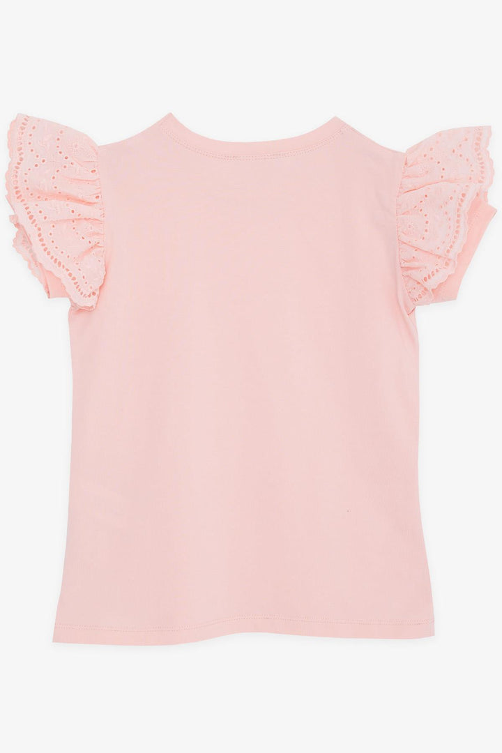 BRE Breeze Girl's T-shirt with Embroidered Lace Sleeves, 62 Years, Salmon - Petatlán