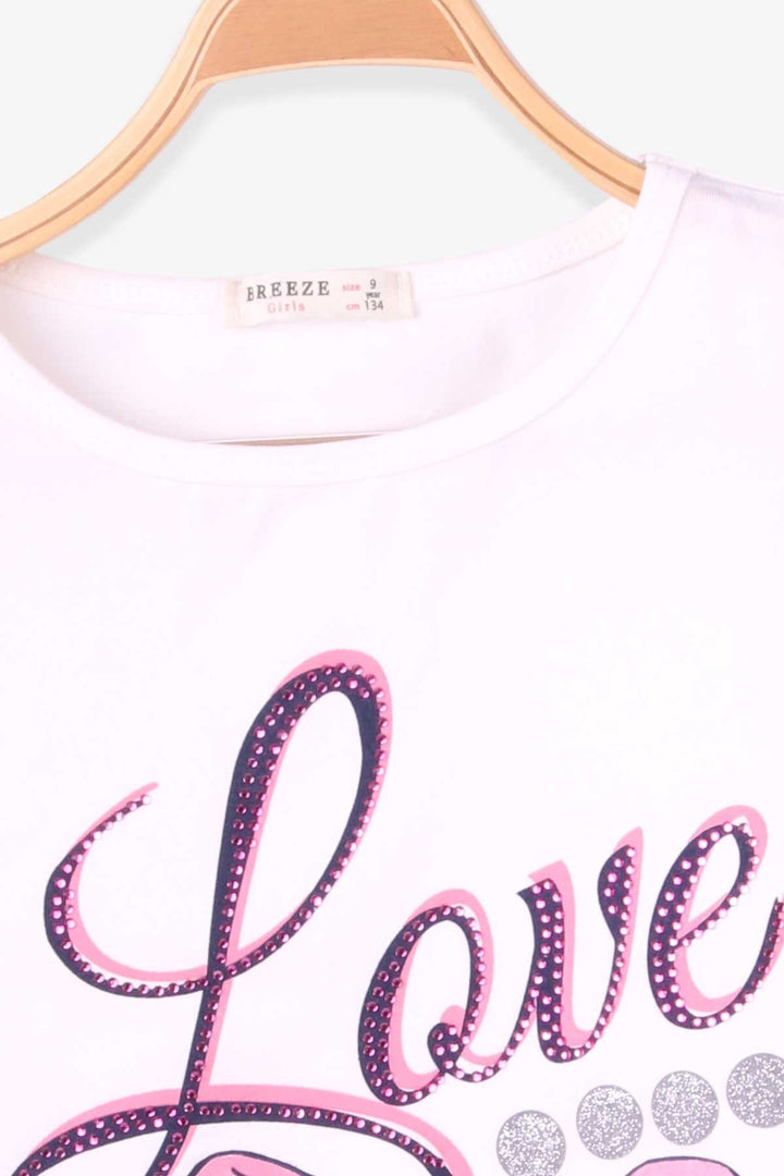 BRE Breeze Girl's T-shirt with Ribbon Print, 94 Years, Ecru - Prince Albert