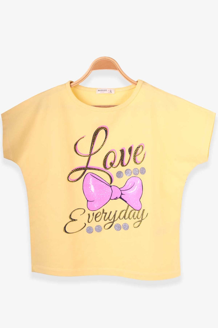 BRE Breeze Girl's T-shirt with Ribbon Print, 94 Years, Yellow - College Station
