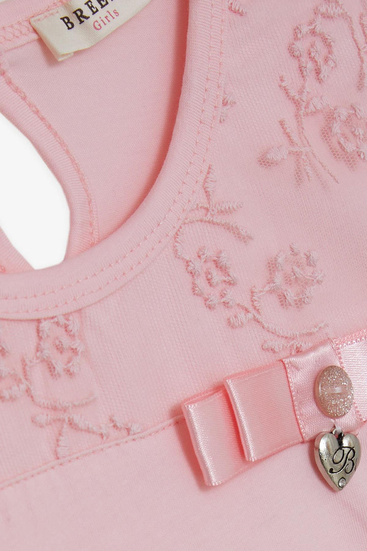 BRE Breeze Girl's T-shirt with Embroidered Sleeves Elasticated Tulle 50 Years, Pink - Stillwater