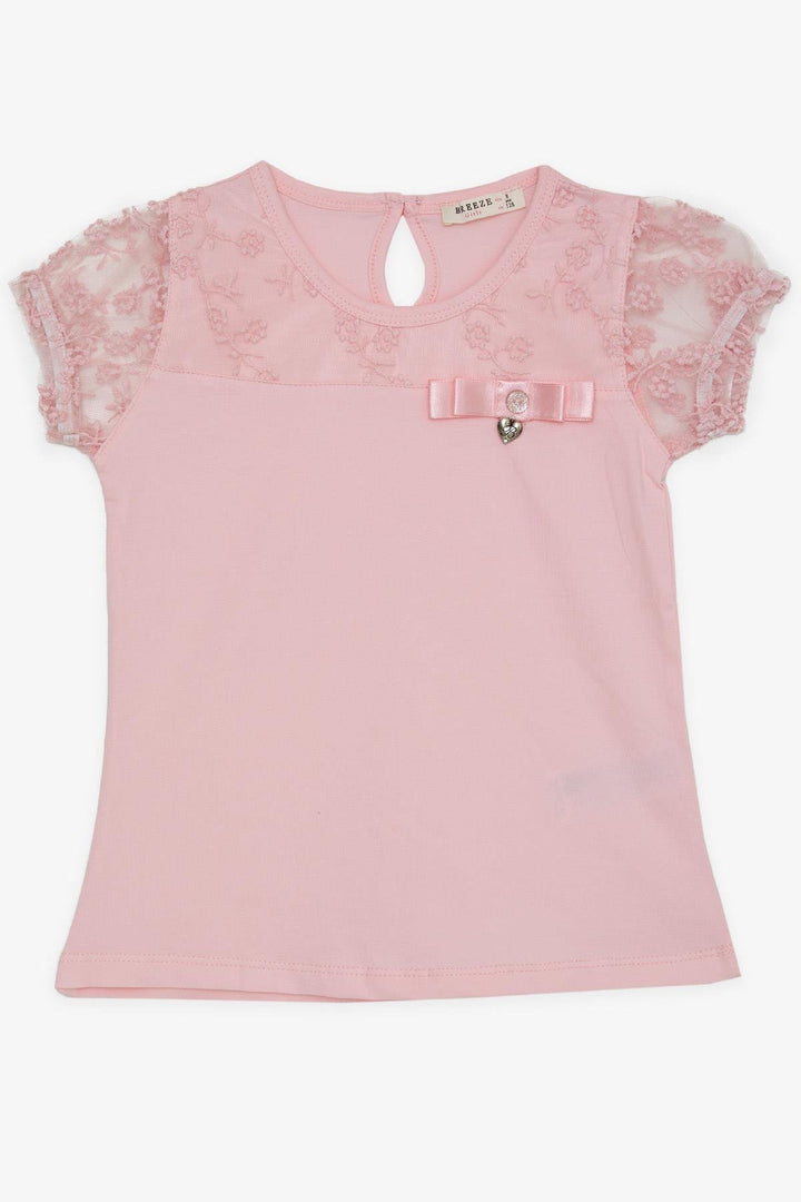 BRE Breeze Girl's T-shirt with Embroidered Sleeves Elasticated Tulle 50 Years, Pink - Stillwater