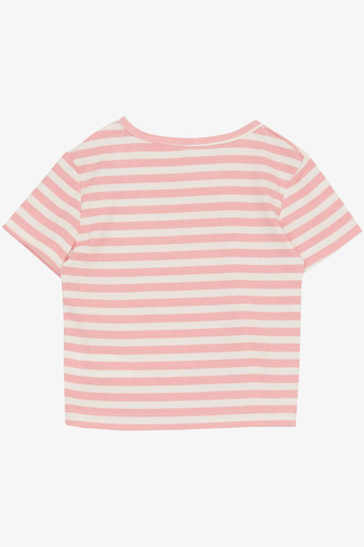 BRE Breeze Girl's T-shirt with Shoulder Detail, Emblem Belt Length 94 Years, Pink - Grand Junction