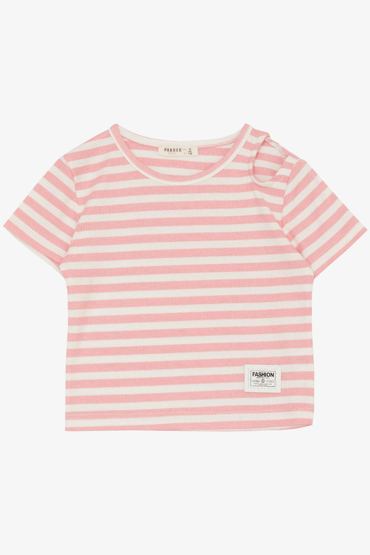 BRE Breeze Girl's T-shirt with Shoulder Detail, Emblem Belt Length 94 Years, Pink - Grand Junction