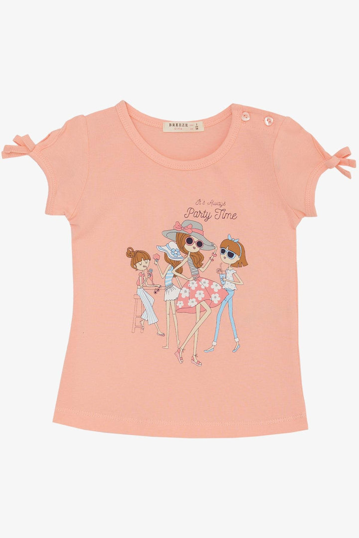 BRE Breeze Girl's T-shirt Party Time Happy Girls Printed 2-6 Years, Salmon - Tepic