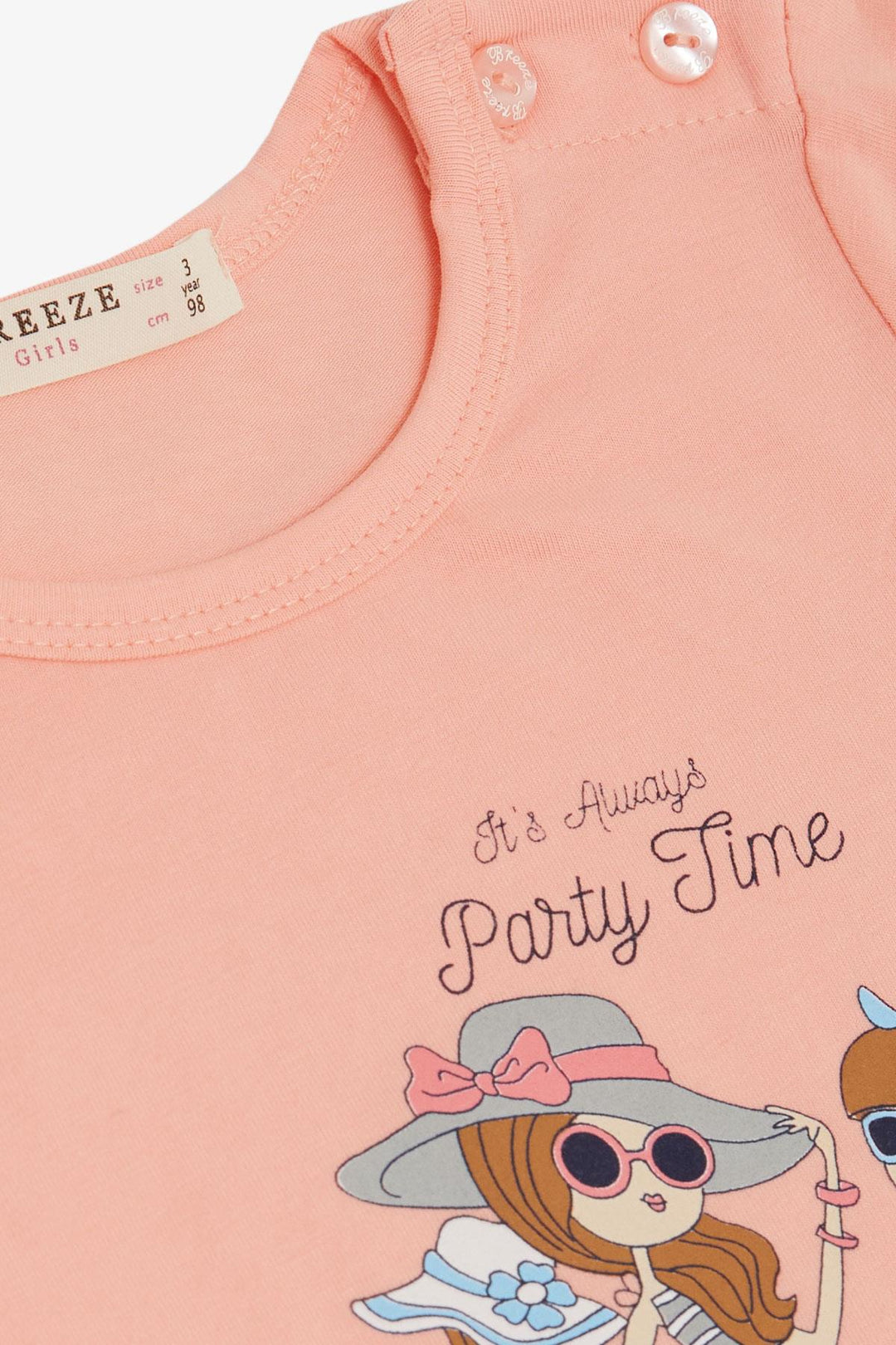 BRE Breeze Girl's T-shirt Party Time Happy Girls Printed 2-6 Years, Salmon - Tepic