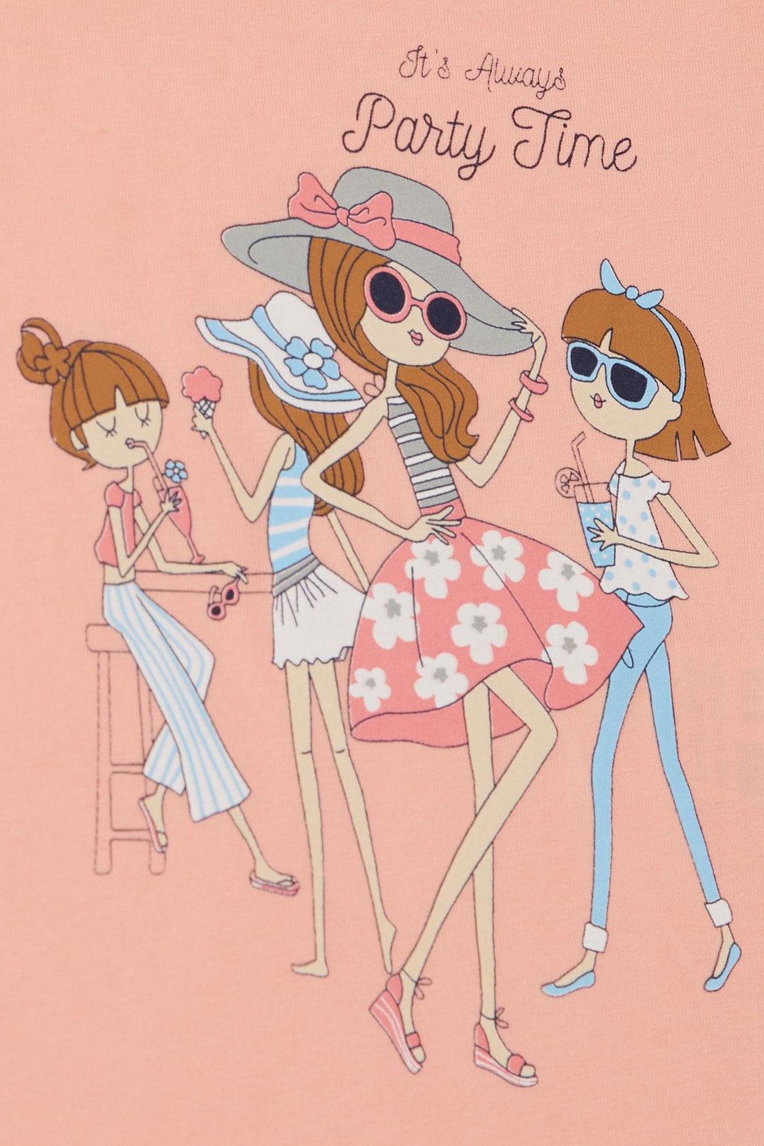 BRE Breeze Girl's T-shirt Party Time Happy Girls Printed 2-6 Years, Salmon - Tepic