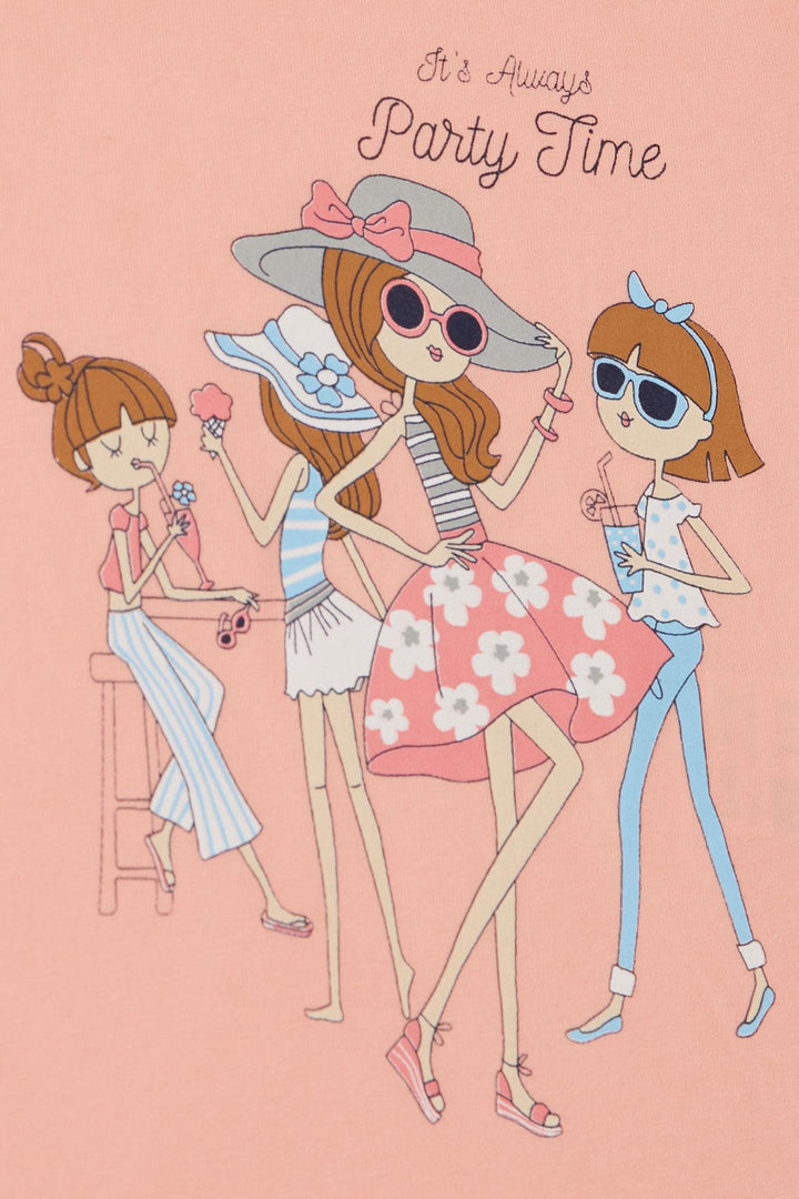 BRE Breeze Girl's T-shirt Party Time Happy Girls Printed 2-6 Years, Salmon - Tepic