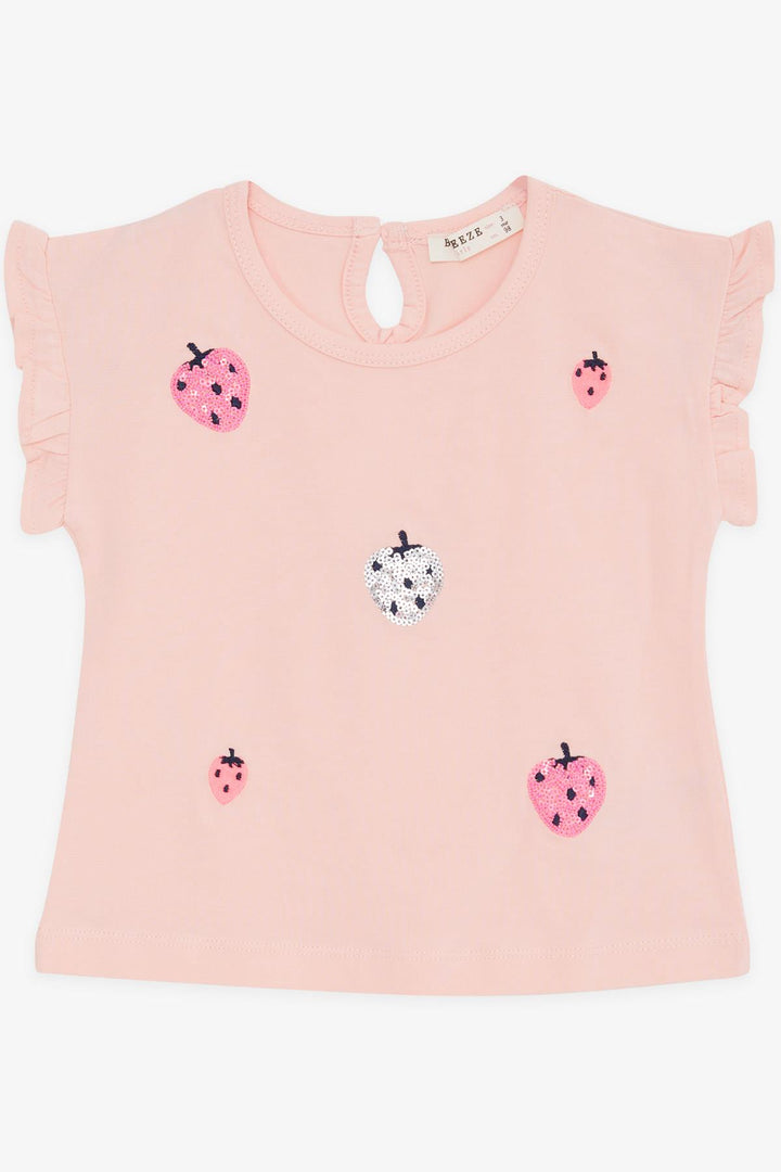 BRE Breeze Girl's T-Shirt with Sequins Colorful Strawberry Print 1.5-5 Years, Salmon - Brixton