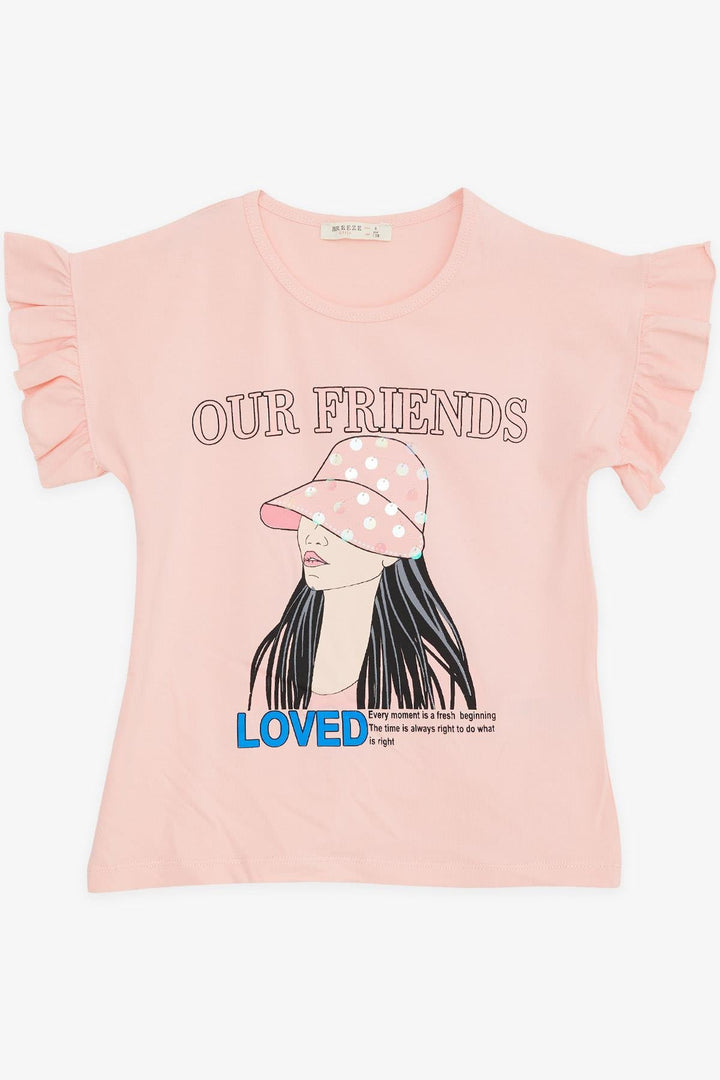BRE Breeze Girl's T-shirt with Sequined Hat Print for Girls 82 Years, Salmon - Gotha
