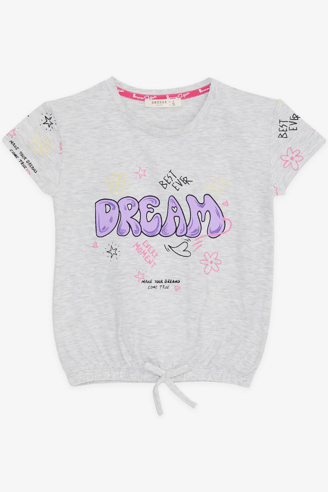 BRE Breeze Girl's T-Shirt Colorful Printed Dream Themed 50 Years, Light Grey Melange - Ellesmere Port