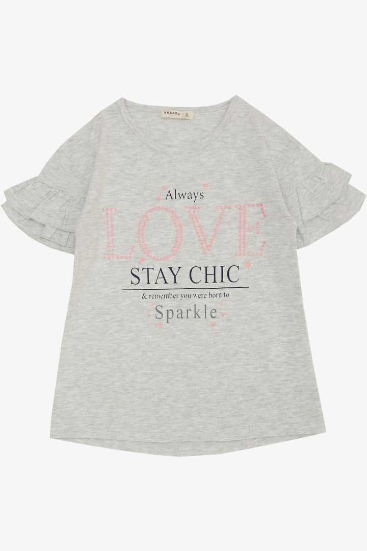 BRE Breeze Girl's T-shirt Love Themed with Glittery Text Print 62 Years, Light Grey Melange - San José del Rincón Centro