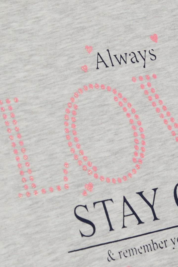 BRE Breeze Girl's T-shirt Love Themed with Glittery Text Print 62 Years, Light Grey Melange - San José del Rincón Centro