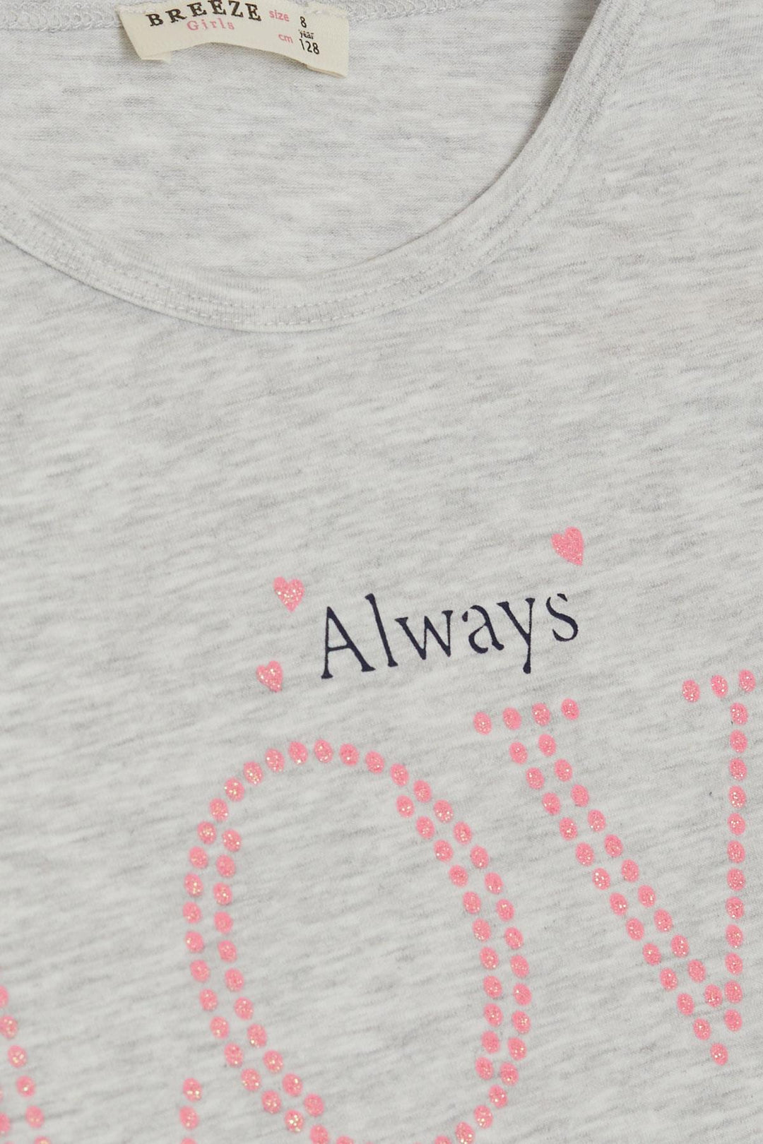 BRE Breeze Girl's T-shirt Love Themed with Glittery Text Print 62 Years, Light Grey Melange - San José del Rincón Centro