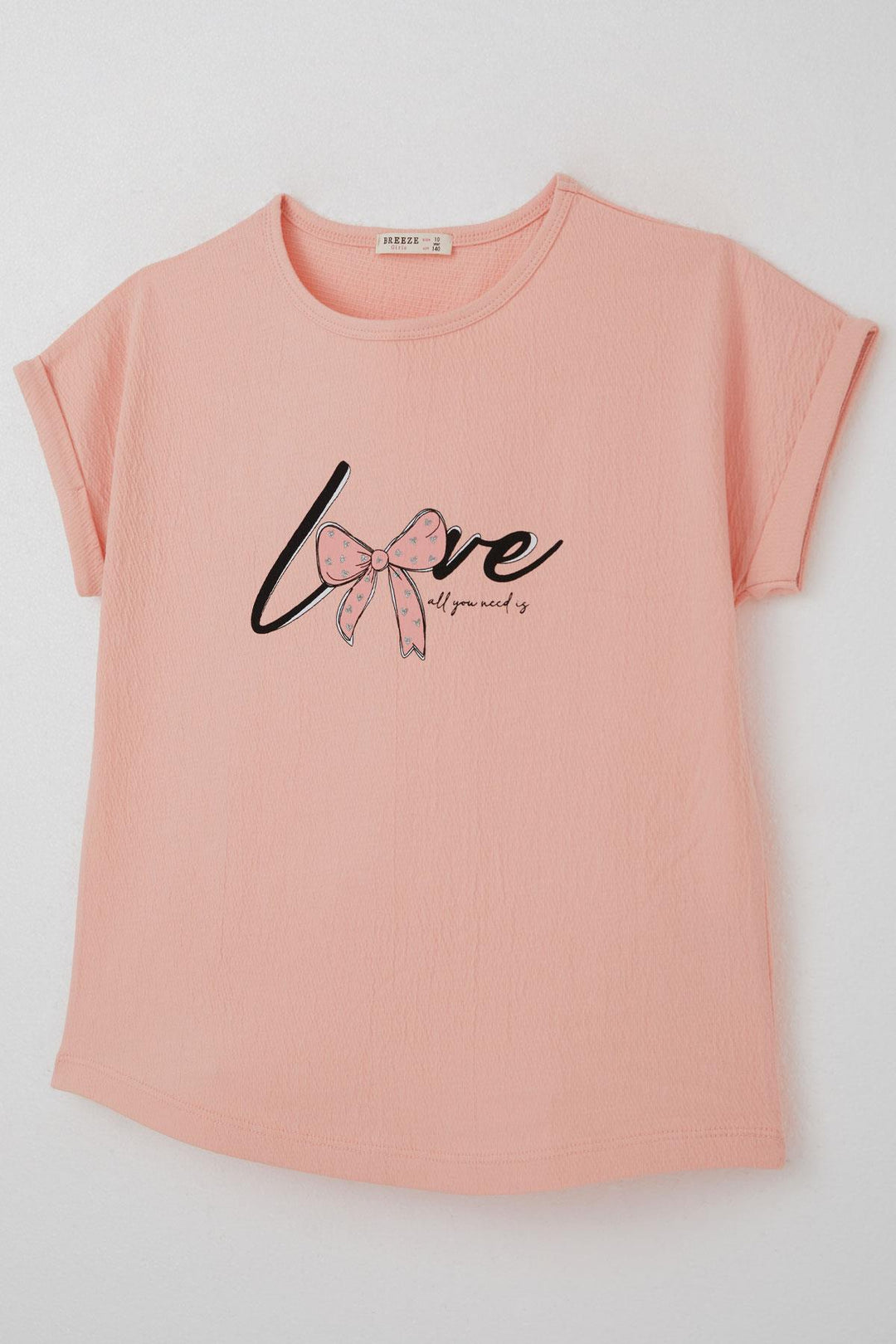 BRE Breeze Girl's T-shirt Love Themed Text Printed Glittery 94 Years, Salmon - Juventino Rosas