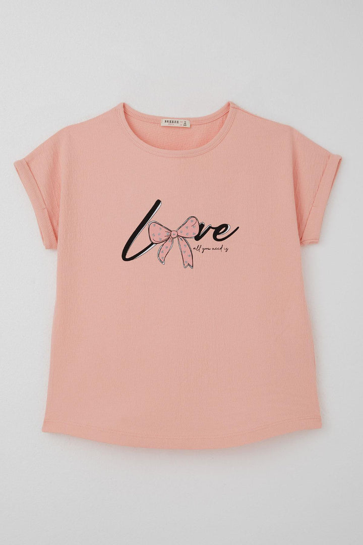 BRE Breeze Girl's T-shirt Love Themed Text Printed Glittery 94 Years, Salmon - Juventino Rosas