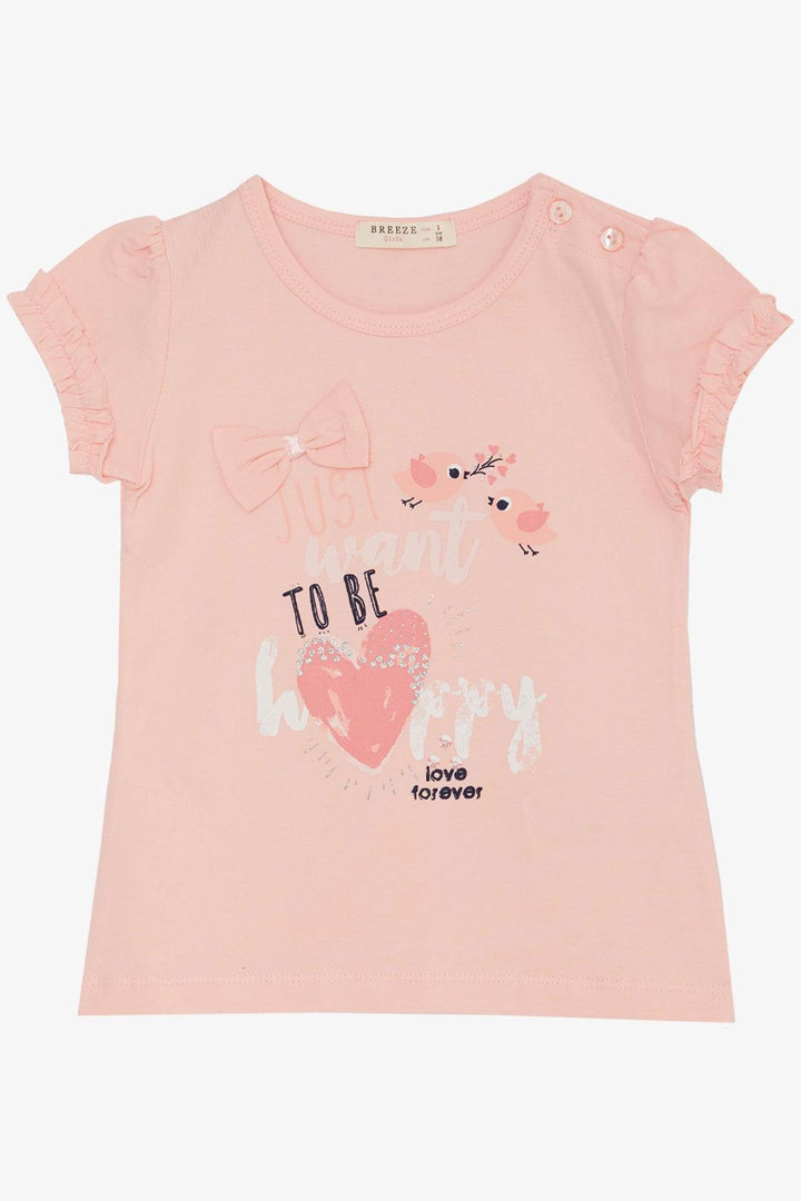 BRE Breeze Girl's T-Shirt Cute Bird Printed Heart 1-4 Years, Pink - Târgu-Mureş