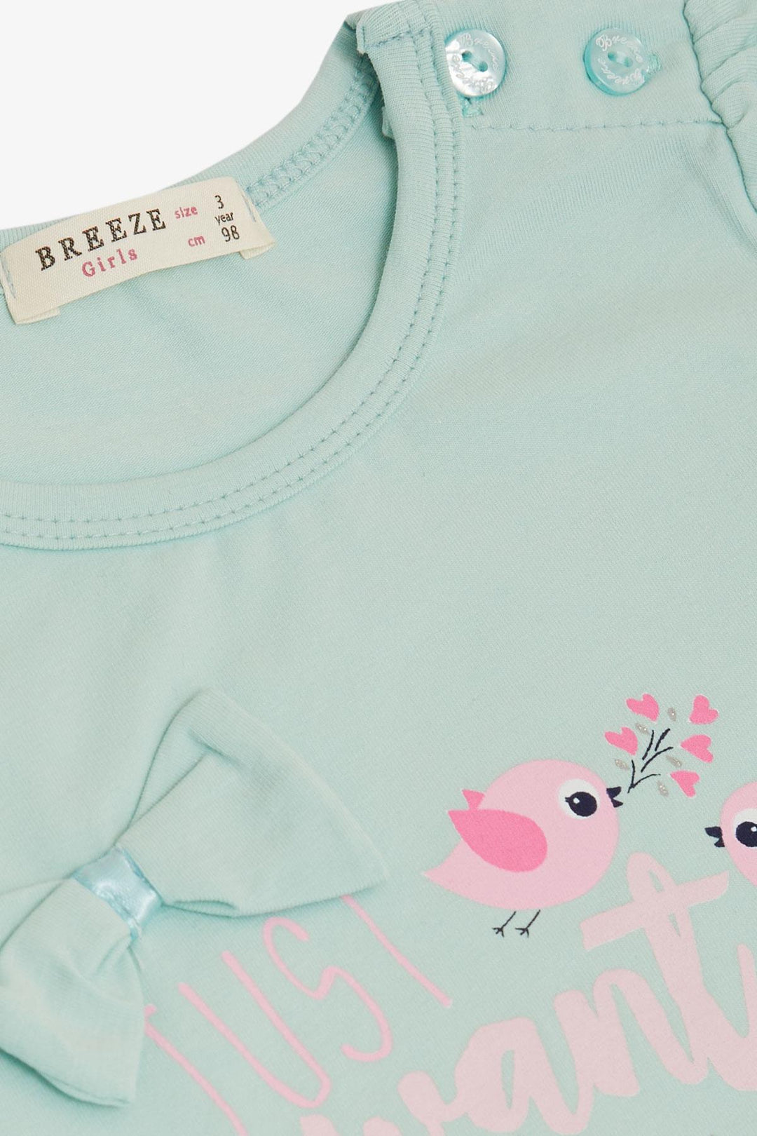 BRE Breeze Girl's T-Shirt Cute Bird Printed Heart 1-4 Years, Aqua Green - Gütersloh