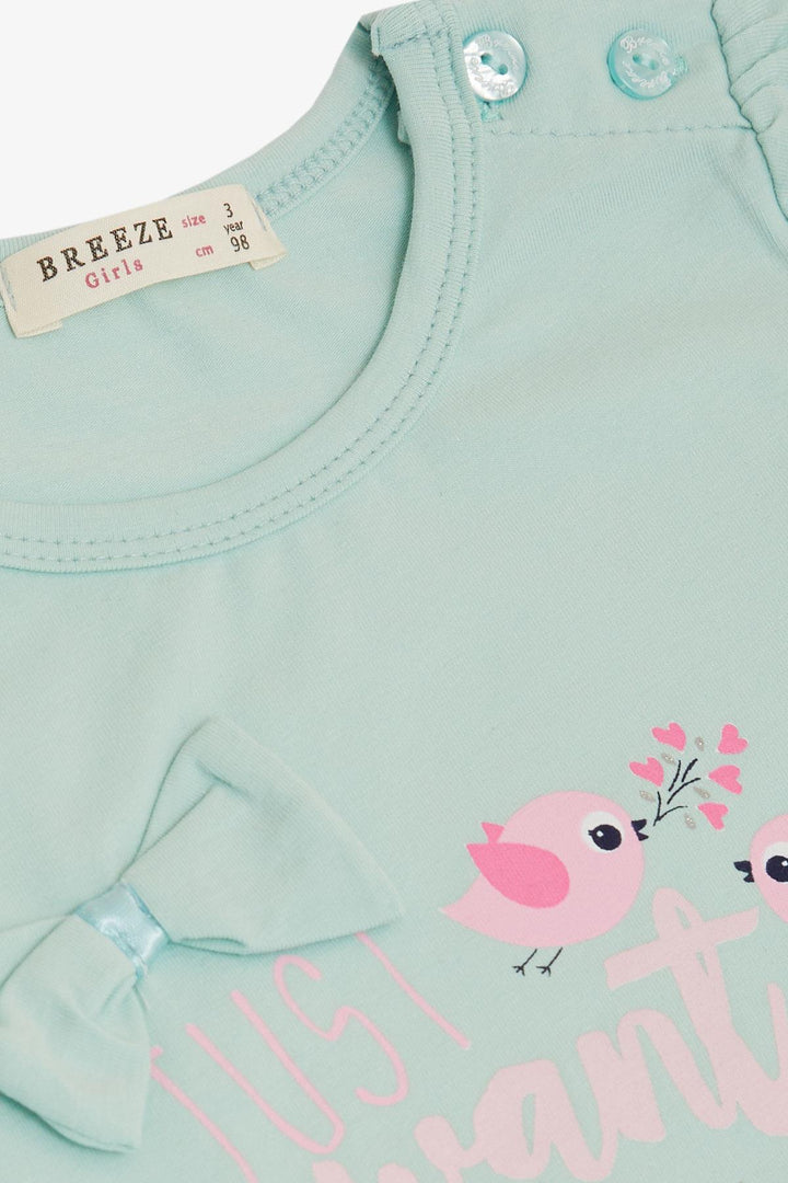 BRE Breeze Girl's T-Shirt Cute Bird Printed Heart 1-4 Years, Aqua Green - Gütersloh