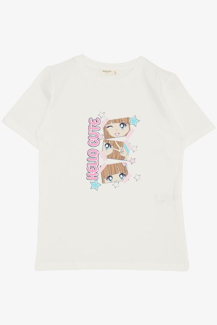 BRE Breeze Girl's T-shirt Cute Girl Printed Giving Cute Poses, 4-9 Years, Ecru - Sheffield