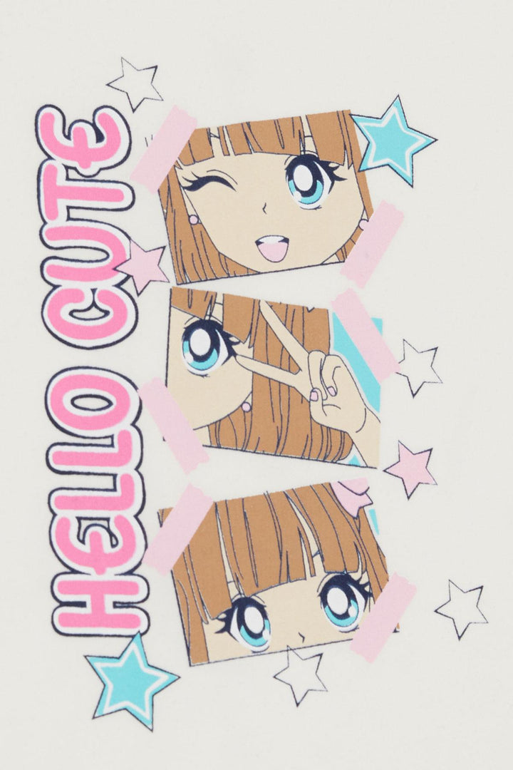 BRE Breeze Girl's T-shirt Cute Girl Printed Giving Cute Poses, 4-9 Years, Ecru - Sheffield