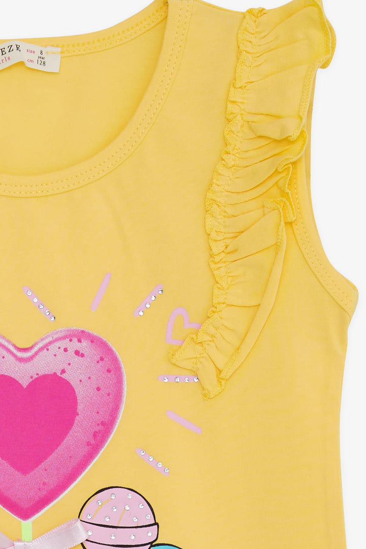 BRE Breeze Girl's T-shirt Sleeveless Lolipop Printed 4-8 Years, Yellow - Claremont