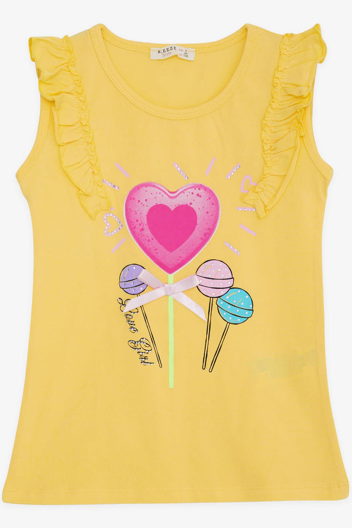 BRE Breeze Girl's T-shirt Sleeveless Lolipop Printed 4-8 Years, Yellow - Claremont