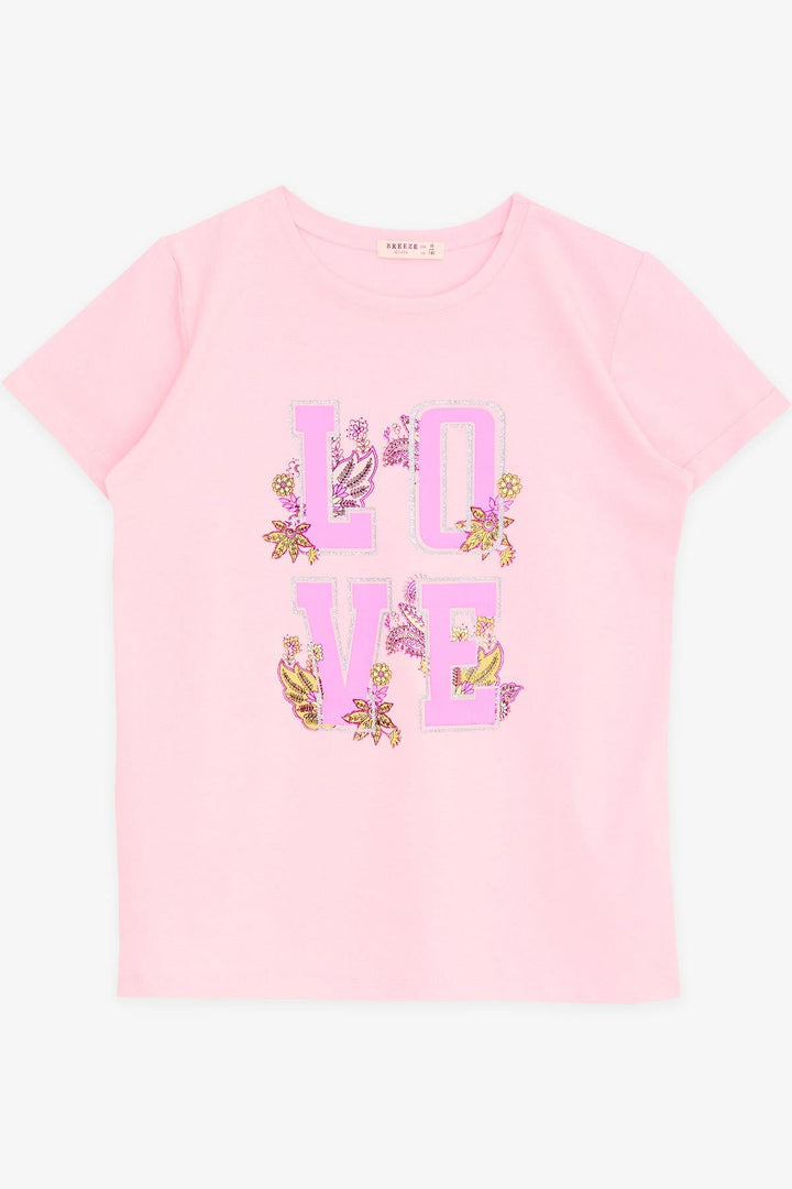 BRE Breeze Girl's T-Shirt with Glittery Text Flower Print 106 Years, Neon Pink - Stourbridge