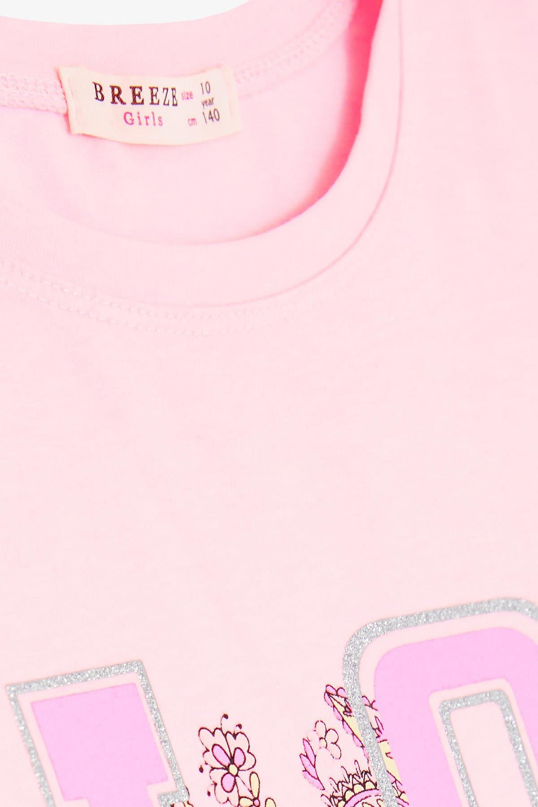 BRE Breeze Girl's T-Shirt with Glittery Text Flower Print 106 Years, Neon Pink - Stourbridge